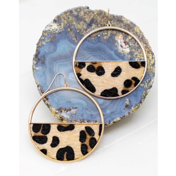 Jewelry - Gold Half Circle Leopard Open Circle Earrings